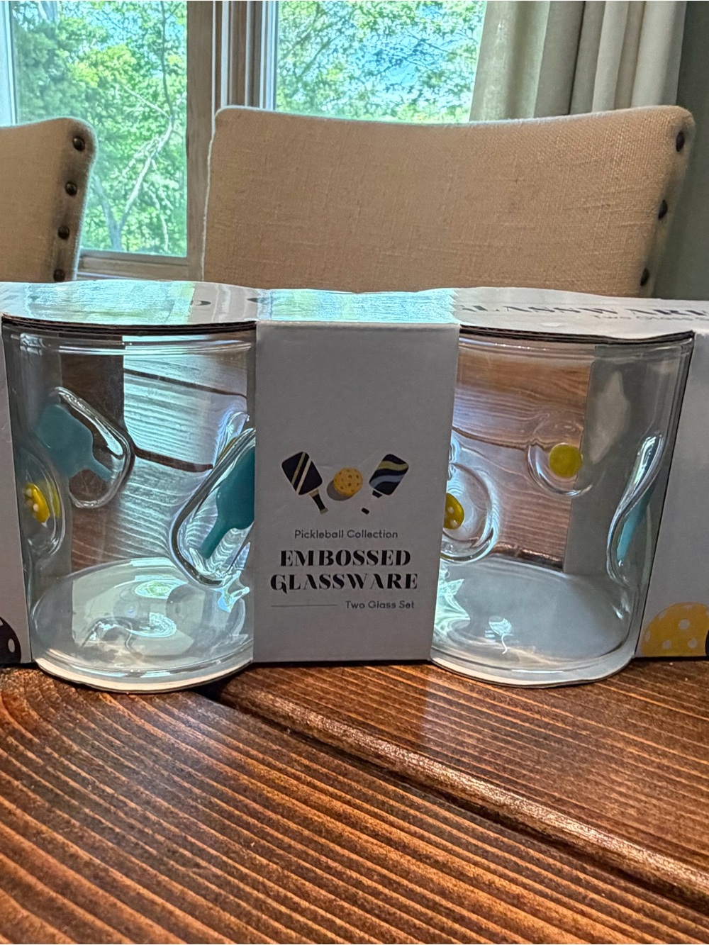 Pickleball Juice 2 Glasses Glass Raised Paddle and Ball adorable cups New